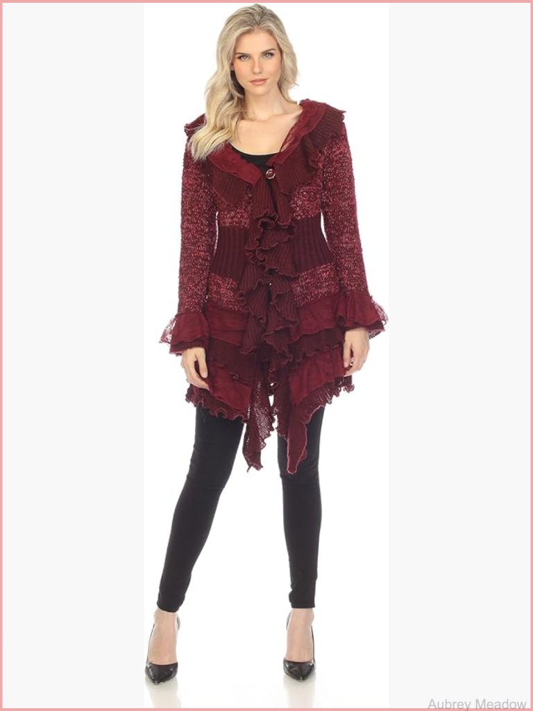 Open Front Pom Pom Long Sleeve Crochet Knit Cardigan Sweater